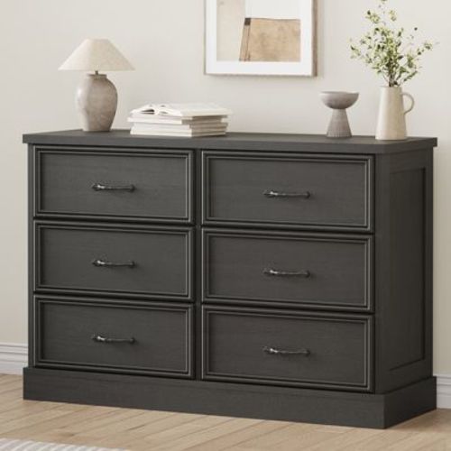 Farmhouse 6 Drawer Dresser, 47" Wide 6 Chest of Drawers Storage with Sturdy Foundation, Wooden TV Stand for Bedroom Living Room Nursery