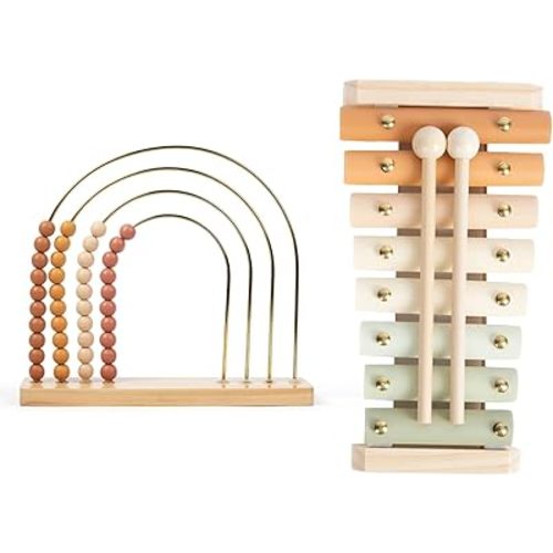 Xylophone and Abacus Bundle- Aesthetic Toys for Baby and Toddler - Boho Nursery Decor