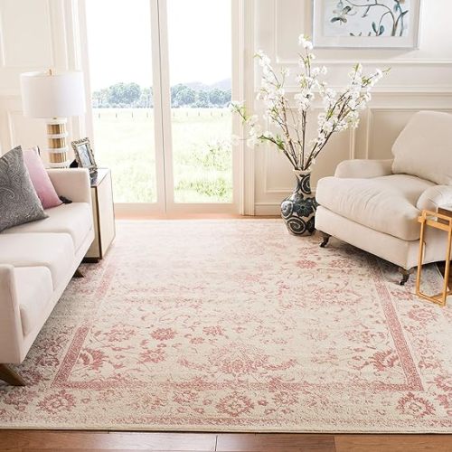 SAFAVIEH Area Rug 8x10 - Adirondack Collection - Large - Ivory & Rose, Vintage Distressed Design, Non-Shedding & Easy Cleaning, Ideal for Living Room, Bedroom, Office, Dining Space (ADR109H)