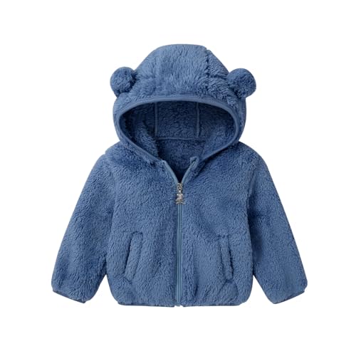 Adarl Baby Toddler Boys Girls Fleece Jacket with Hood Zip Up Cute Bear Coats for Infant Boys Girls Fuzzy Jacket with Ear 1-5T