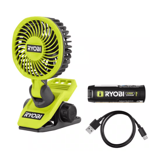 RYOBI USB Lithium Clamp Fan Kit with 2.0 Ah USB Lithium Battery and Charging Cable FVF51K