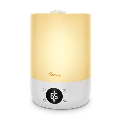 Crane Ultra-Quiet 3-in-1 Humidifier, Essential Oil Aroma Diffuser & Soothing Sleep Light - Compact 1.2 Gallon Capacity with Adjustable Night Light & Fragrance Tray - Ideal for Bedroom and Office