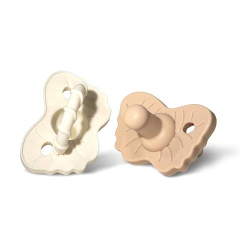 RaZbaby RaZzies Pacifier 2-Pack for Newborns &Infants 0m+ - Natural Nipple Shaped BPA Free Medical Grade Silicone - Nose Contoured Design - Lightweight, & Durable 1 Piece Design - Tan/White