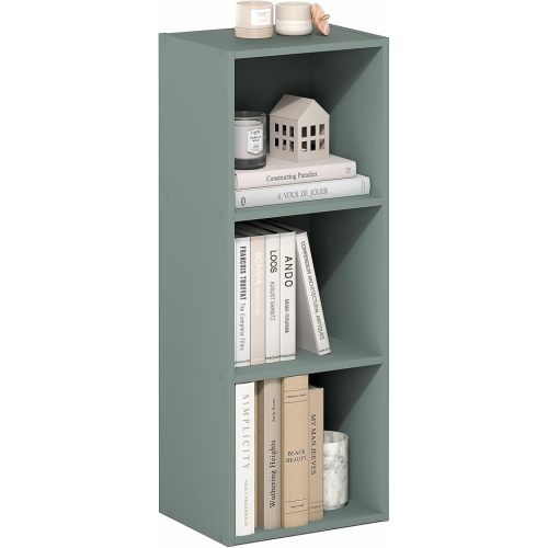 Furinno LUDER Book Shelf, 3-Cube Bookshelf, Bookcase with Open Shelves, 9.3 x 12 x 31.5, Easy Assembly, for Living Room, Bedroom, Home Office, Sage Green