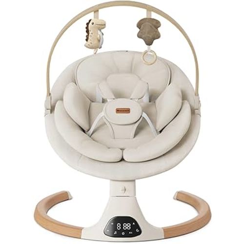 Baby Swings for Infants, Monamii Baby Swing, Infant Swing with 5 Speeds, 10 Lullabies, Electric Swing for Baby, Indoor & Outdoor Use (Beige)