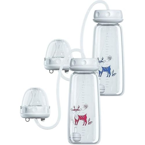 240ml Anti-Colic Babys Bottle - 2 Pack Hands-Free Nursing System with Tube Straw | Adjustable Flow Milk Bottle with Slow Flow Breast-Like Teat for Natural Latch | Infant Feeding Essentiales