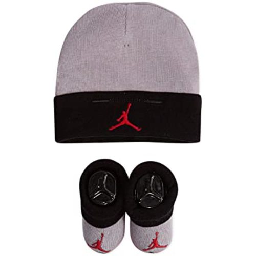 Nike Jordan Infant Baby Hat and Booties Set (Black(LJ0102-K41)/Red, 0-6 Months)