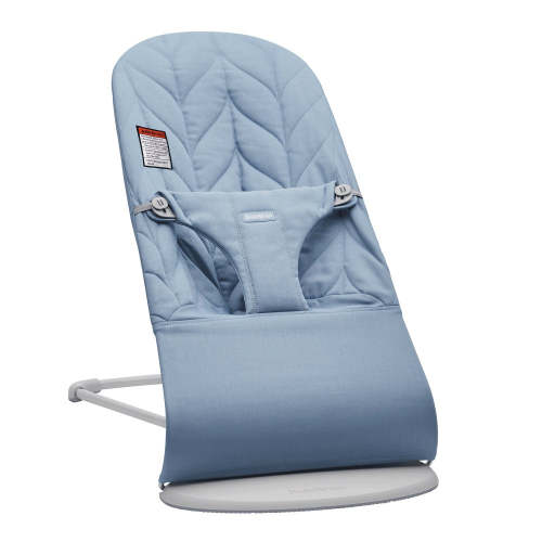 BabyBjorn Bouncer Bliss, Light Gray Frame, Blue Woven Petal Quilt
