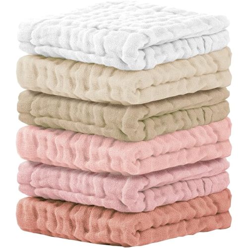 Cuddle Campus Baby Washcloths 6 Packs, Muslin Washcloths Baby,Cotton Burp Cloths, Extra Absorbent and Soft Wash Clothes for Newborns, 12x12 Inches