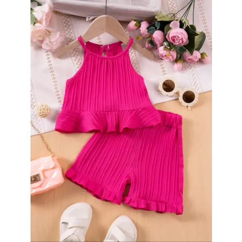 Toddler Girl's Solid Ribbed Tank Top & Shorts Two-Piece Set, Casual Sleeveless Top & Shorts for Summer, Kids Clothes for Daily Wear - TikTok Shop
