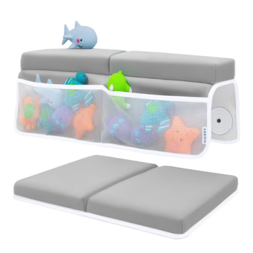 Comfortable Baby Bath Kneeler and Elbow Rest Pad Set – Thick Memory Foam Bath Kneeling Pad with Elbow Support – Baby Bathtub Cushion with Toy Organizer for Bathing Infant or Toddler - Grey
