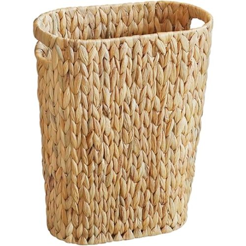 Coeusy Wicker Trash Can,Bathroom Trash Can,Water Hyacinth Wicker Waste Basket for Bathroom,Handwoven Narrow Small Waste Basket for Bedroom,Office,5 Gallon