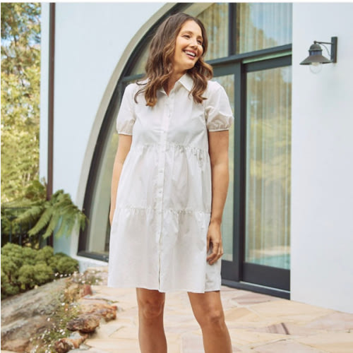 Freya Tiered White Nursing Cotton Shirt Dress – Angel Maternity USA