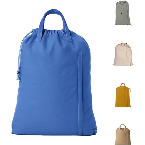 LFH Home Cotton Canvas Large Laundry Bag with Handle, Heavy Duty Drawstring Closure Washable Laundry Bags, School Travel, Home, Hotel, College Dorm, Organizer Sack, Toys Clothes 24x36-Sky Blue