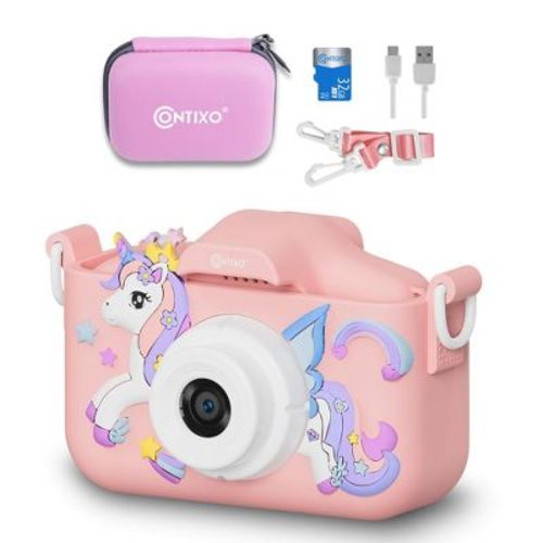 Contixo Kids Digital Camera, 1080p HD, Dual Lens, 4x Zoom, Games, Toddler Toy Gift for Boys Girls Ages 3-8 - Pink Unicorn