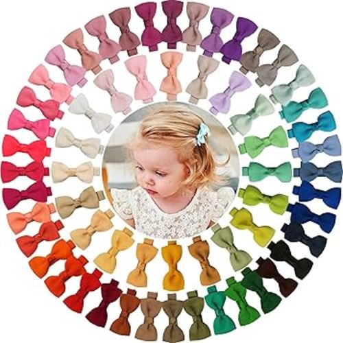 Baby Hair Clips 60 Colors Baby Girls Fully Lined Baby Bows Hair Pins Tiny 2" Hair Bows Alligator Clips for Baby Girls Infants Toddlers Multicolor