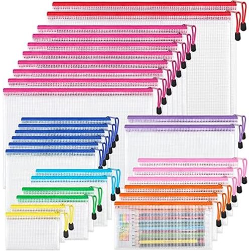 JARLINK 30 Pcs Mesh Zipper Pouch Bags, 8 Sizes Waterproof Zipper Bags