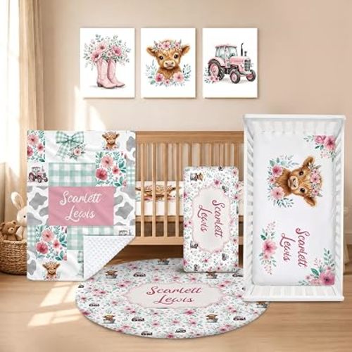 Custom Baby Crib Bedding Set for Girls, 5 Pcs Nursery Toddler Bed Sets