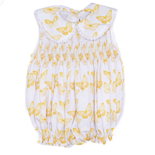 Yellow Butterflies Smocked Bubble – Little Bear Smocks