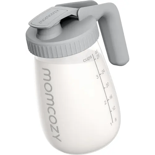 Momcozy Breast Milk Pitcher, Resistant to Heat and Cold Abrupt Temp Swings, No Leak Glass Breast Milk Fridge Storage Container with Wide Mouth, Fast Baby Formula Maker, Breastfeeding Essentials, Grey