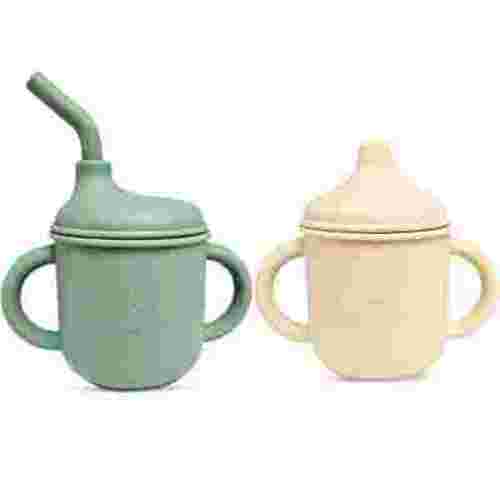 2 pack Silicone Sippy Cups with Straws for Babies and Toddlers (Mint/Cream)