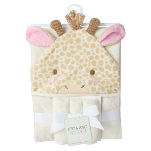 Little & Loved 4 Piece Terry Hooded Towel and Washcloth Set - Giraffe