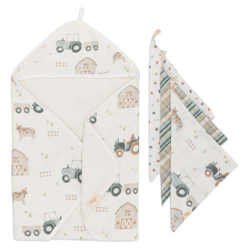 Charlie Farmhouse Tractor Hooded Baby Bath Towel & Wash Cloth Set