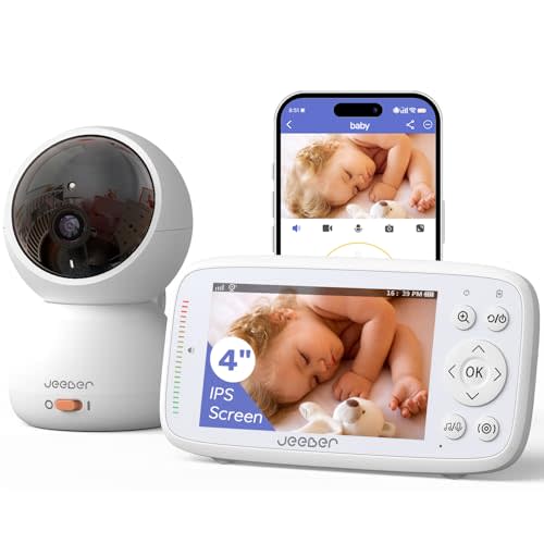 1080P WiFi Baby Monitor with Camera and Audio, Pan-Tilt-Zoom Video Camera, 4'' IPS Screen, HD Night Vision, Motion & Cry Detection, 360° View, Temperature Sensor, Feeding Reminder, Lullabies