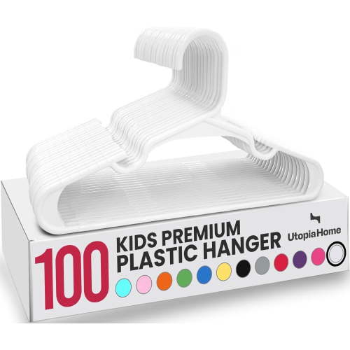 Utopia Home Kids Hangers 100 Pack – 11.5 Inch Baby Closet Hangers White | Plastic baby hangers | Fits children's & infant clothes | Gentle on delicate garments