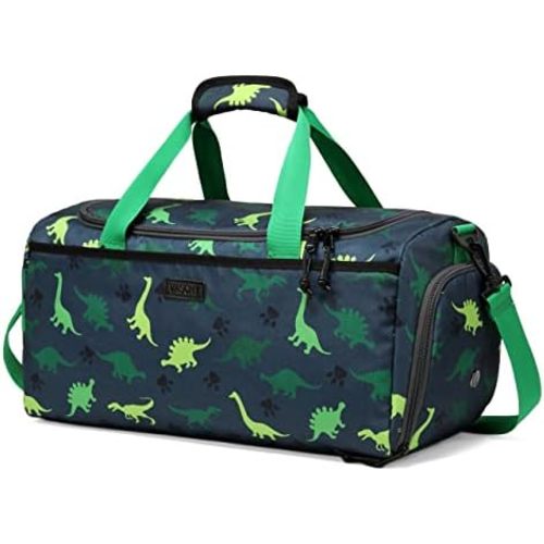 Kids Duffle Bag,VASCHY Travel Bag for Toddler Children Boys Water Resistant Overnight Duffel Ballet Dance Sport Carry On Weekender Bag with Shoes Compartment Dry Wet Pocket Green Dinosaur
