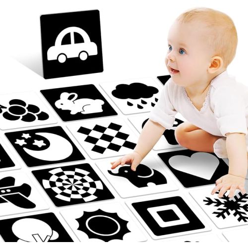 High Contrast Baby Cards for Infants, Black and White Baby Cards High Contrast Baby Toys for Newborns Visual Stimulation Brain Development Learning 20 Pcs 40 Pages 5.7'' x 5.7'' （0-3 Months）
