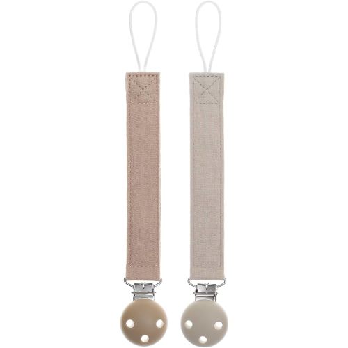 Pacifier Clip Holder for Baby Boy and Girl, Soft Pure Cotton Fabric Paci Binky Clips Fits for Most Pacifier Teethers & Small Toys in Place (Sand+Light Grey)