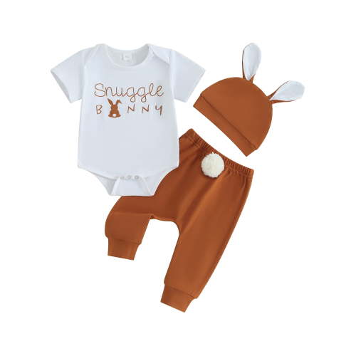 Jxzom Newborn My First Easter Baby Boy Outfit 0 3 6 12 Months Bunny Print Romper Top Rabbit Pants with Bunny Hat Clothes Set
