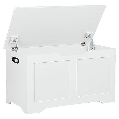 Timberer 31.5" Storage Chest, Wooden Storage Bench, Lift Top Toy Chest with 2 Safety Hinges, Large Toy Box, Entryway Shoes Bench for Living Room, Bedroom, White