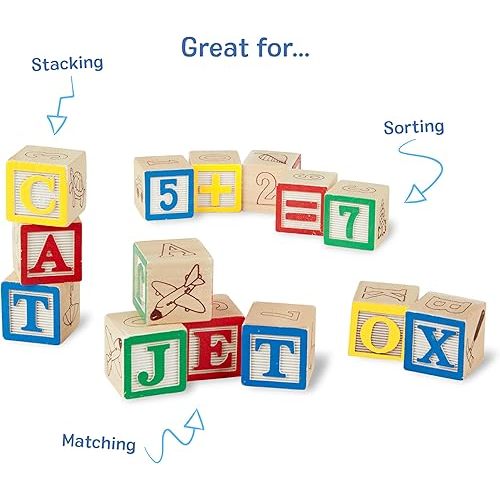 Melissa & Doug Deluxe Wooden ABC/123 1-Inch Blocks Set with Storage Pouch (50 pcs)
