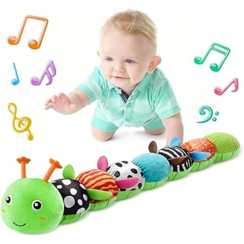 LIGHTDESIRE Baby Toys 6-12 Months Musical Caterpillar,Stuffed Animals Infant Toys 0-6 Months Sensory Toy with Ruler Design,Crinkle&Ring Bell,Baby Teething Toys for Tummy Time Boy Girl Gifts (Green)
