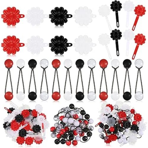 Jutom 72 Pcs Hair Barrettes Balls for Girls Self Hinge Hair Ties Bubble Accessories Set 80s 90s Bow Flower Plastic Clips for Baby Toddler(Black, White, Clear, Red)
