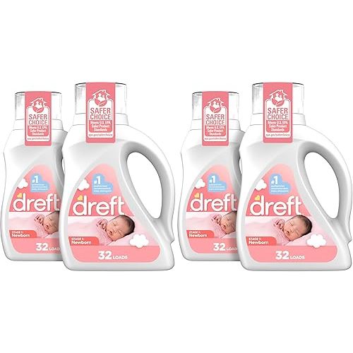 Dreft Newborn Baby Liquid Laundry Detergent,Gentle on Sensitive Skin,HE Compatible,32 loads each,(Pack of 4)
