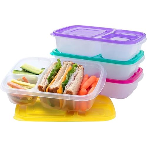 Bentgo Easyboxes - Original Stackable Lunch Boxes - Reusable 3-Compartment Food Containers for Kids and Adults - Bento Lunch Box for Meal Prep, School, & Work - BPA Free, Set of 4 (Brights)