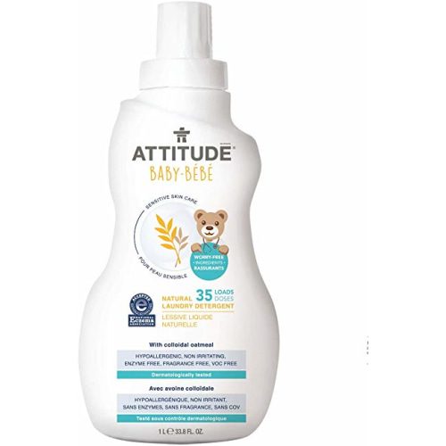 ATTITUDE Baby Laundry Detergent, EWG Verified, Plant and Mineral-Based Formula, HE Compatible, Vegan Household Products, Unscented, Sensitive, 33.8 Fl Oz, 35 Loads