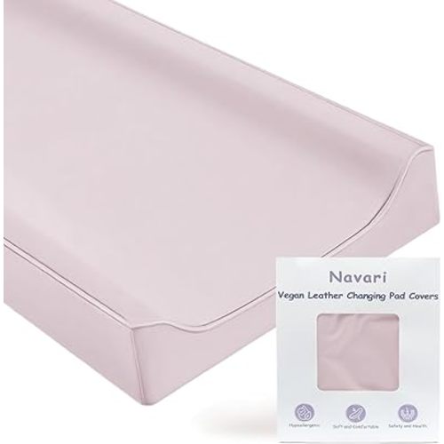 Vegan Leather Changing Pad Cover - 31"X 16" - Waterproof Wipeable, Extra Thick & Portable & Non-Slip Diaper Mat - Fits Standard Changing Tables for Baby Boy Girl (Pink) (NO Pad Included)