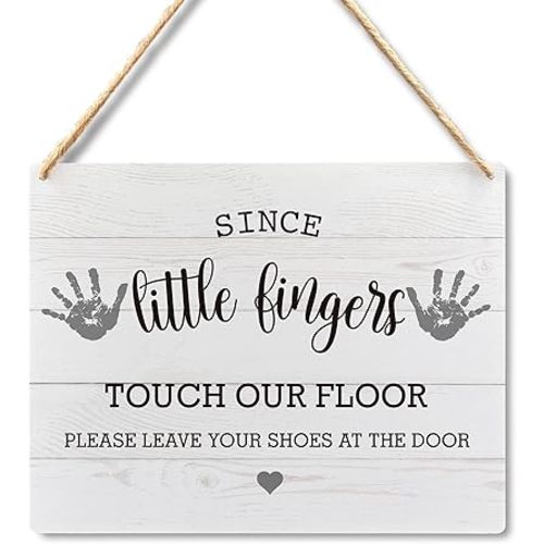 Wall Pediments Shoes Off Sign,Since Little Fingers Touch Our Floor Please Take Your Shoes Off Hanging Welcome Sign for Outdoor,10x8 Inches