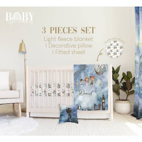 PETER PAN Crib Bedding Set, Neverland Baby Crib Bedding, Peter Pan Nursery, Lost Kids Nursery, Personalized Baby Blanket, Neutral Nursery