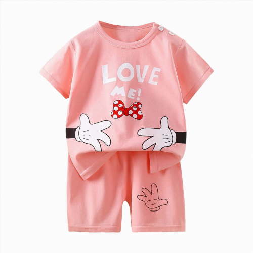 TOWED22 Toddler Baby Girl Summer Clothes Outfit Funny Letter T Shirt Top Short Set Infant Girl Clothes 6 12 18 months 2T 3T(Light Pink,6-12 M)