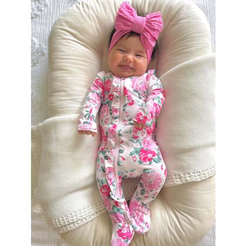 2-Way Zip Ruffle Footie, Pink Splendor