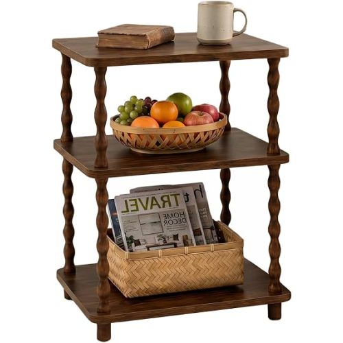 Narrow Side Table, 3-Tier End Table with Storage for Small Spaces