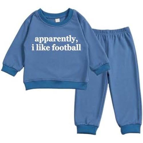Toddler Baby apparently i like football Long Sleeve Sweatshirt Top Jogger Pants Set Cute Fall Winter Clothes Set