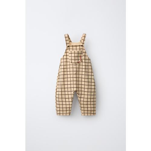 PLAID FLEECE OVERALLS WITH EMBROIDERED TEXT - Vanilla | ZARA United States