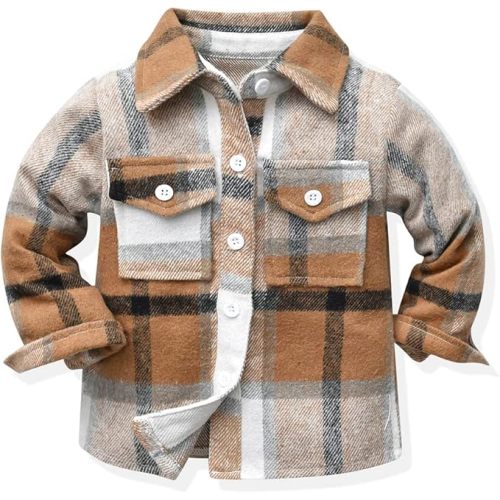 Toddler Baby Boys Girls Outfits Plaid Flannel Long Sleeve Shirts Button Down T-Shirt Tops
