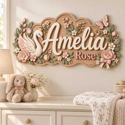 Custom Wooden Name Sign for Nursery, Personalized 3D Floral Wall Art, Boho Baby Girl Room Decor, Hanging Name Plaque for Newborn Gift